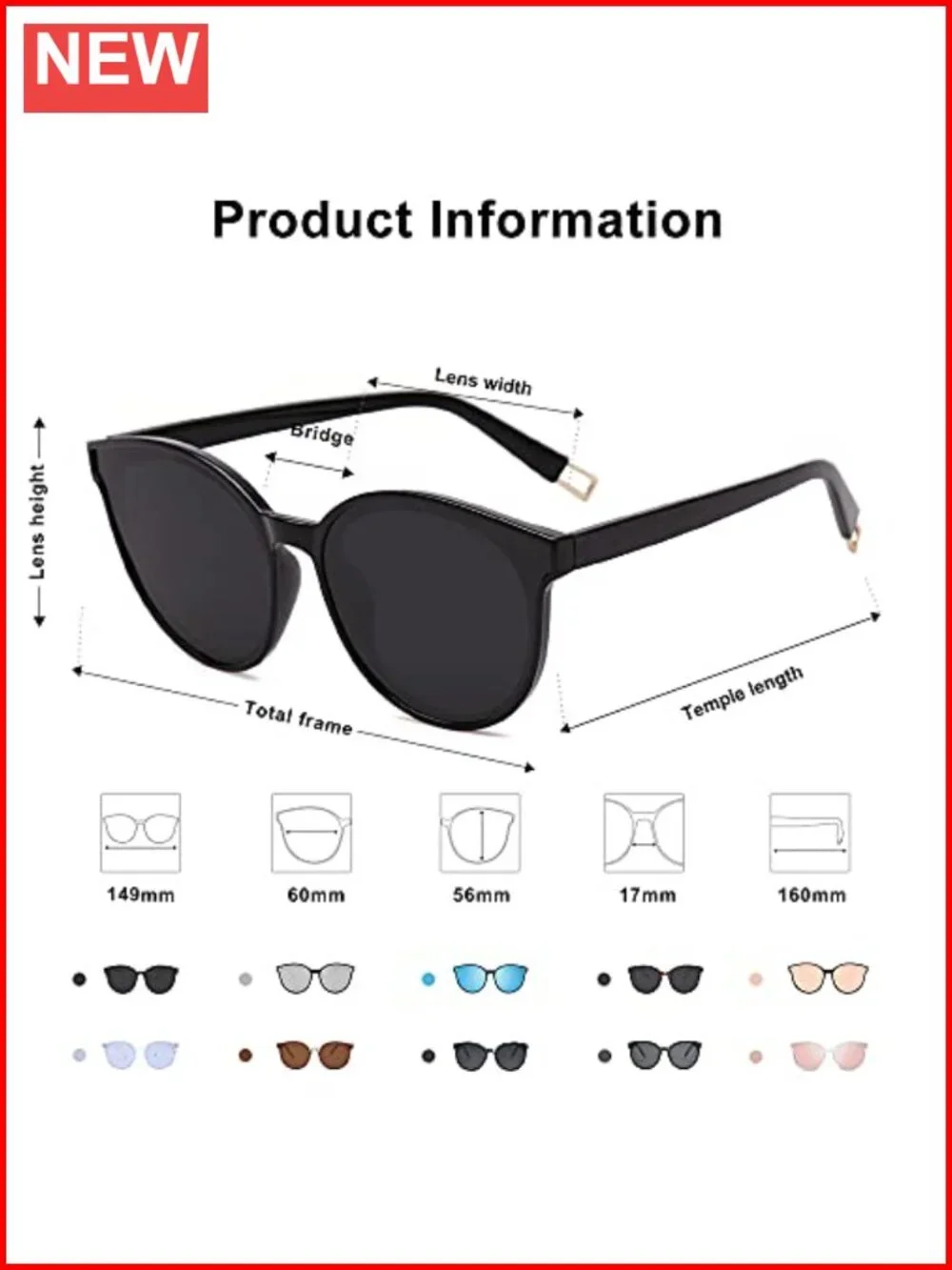 Vintage Oversized Round Sunglasses UV400 Protection Plastic Frame